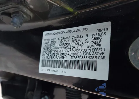 2020 Acura Tlx Standard z USA, uszkodzony, nr VIN 19UUB1F36LA002841